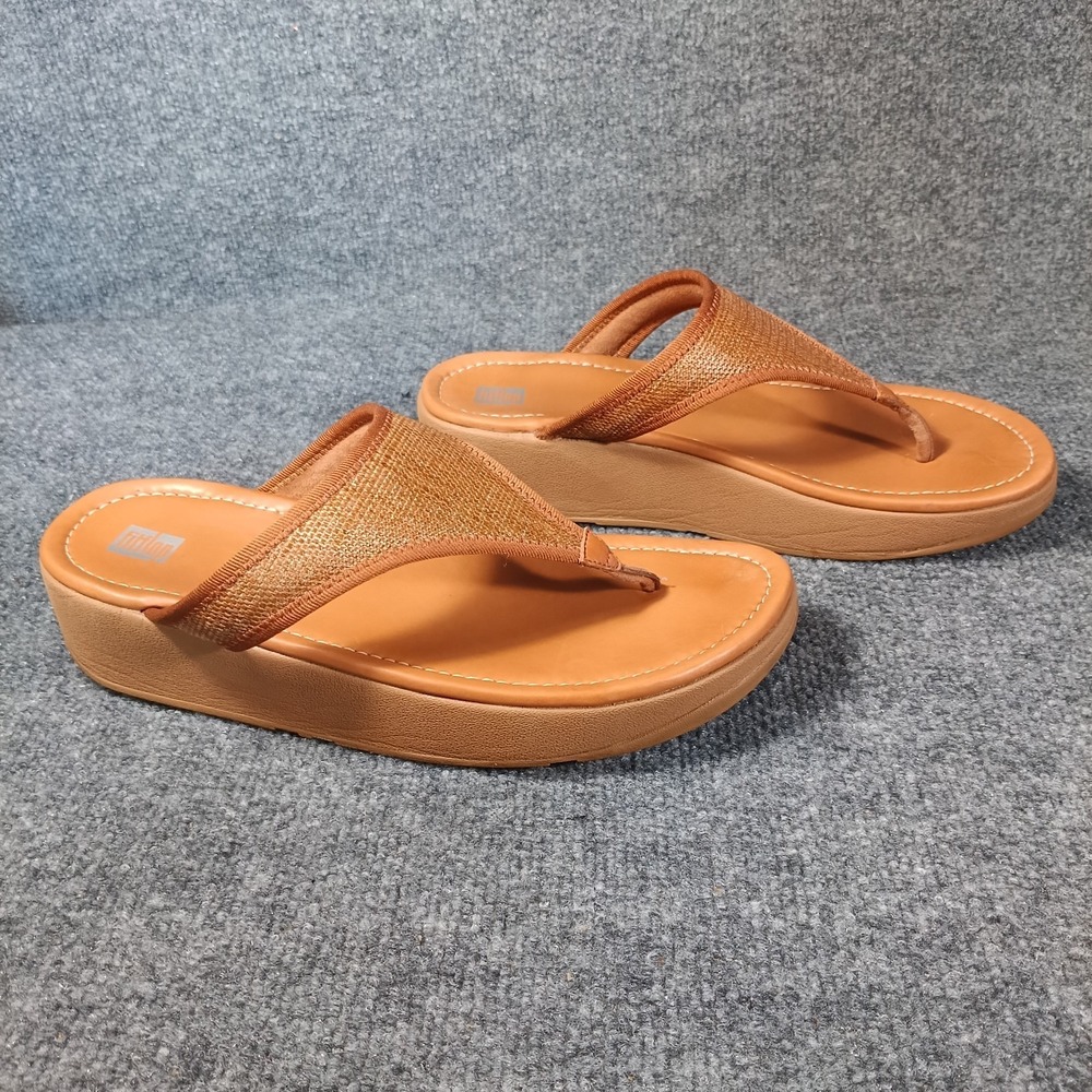 Fitflop Thong Sandals Women Size 11 Brown Tan‎ Toe Post Woven Travel Comfort
